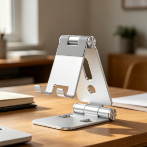 Foldable Aluminium Phone Stand, Portable, Fits Phones & Small Tablets, Silver