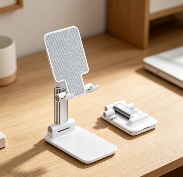 Foldable Adjustable Phone Stand with Silicone Pad, Universal, White