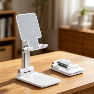 Foldable Adjustable Phone Stand with Silicone Pad, Universal, White