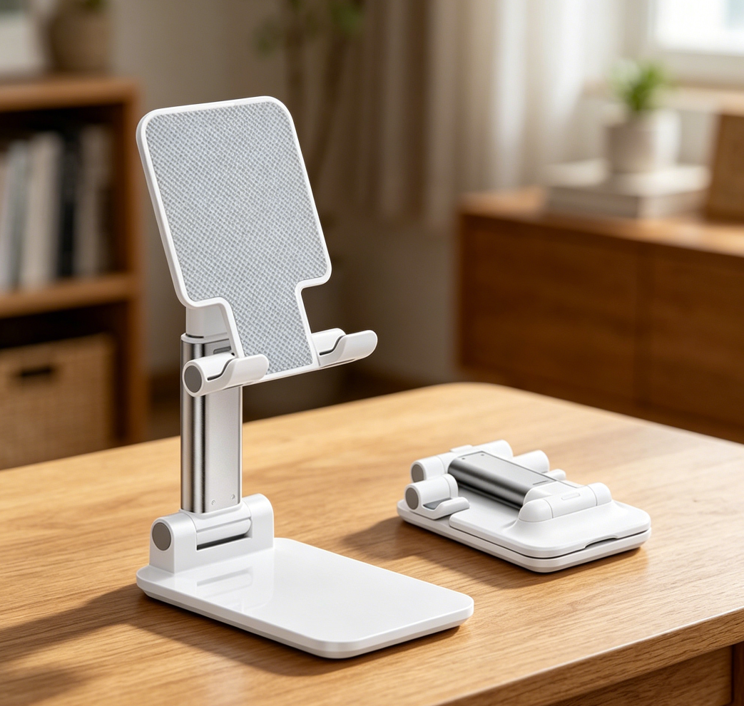 Foldable Adjustable Phone Stand with Silicone Pad, Universal, White
