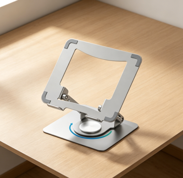 360° Rotating Laptop Stand, Height & Angle Adjustable, Foldable Metal, Fits 25-40 cm, Silver Grey