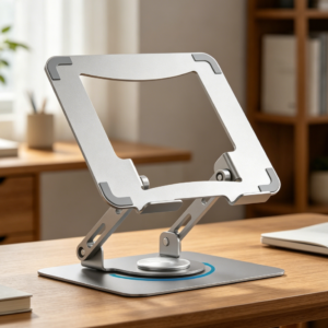 360° Rotating Laptop Stand, Height & Angle Adjustable, Foldable Metal, Fits 25-40 cm, Silver Grey