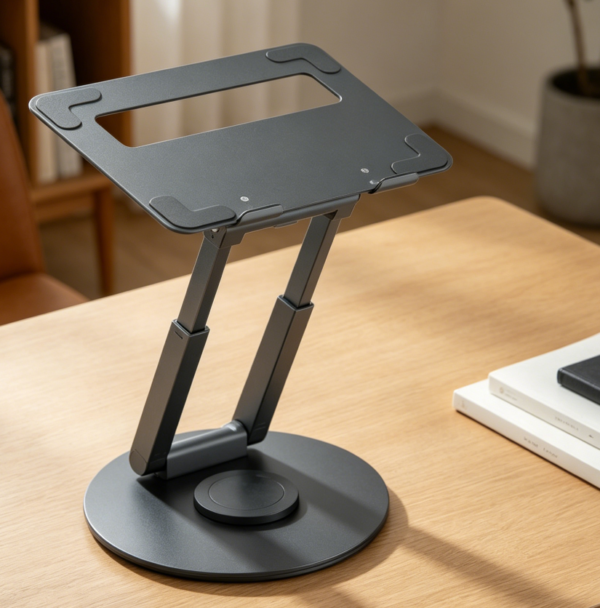Telescopic Sit-Stand Laptop Stand, 360° Swivel, Height Adjustable, Fits 25-43 cm, Grey