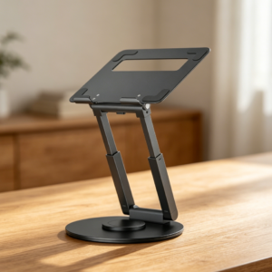 Telescopic Sit-Stand Laptop Stand, 360° Swivel, Height Adjustable, Fits 25-43 cm, Grey