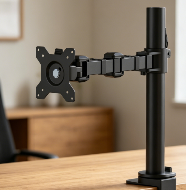 Single Monitor Arm with Cable Management, Height Adjustable, VESA, Fits 33-76 cm, Black