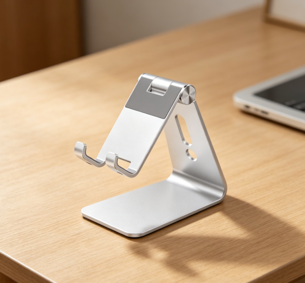 Aluminium Phone Stand with Anti-Slip Base & Charging Port, Universal, Silver