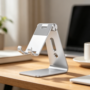 Aluminium Phone Stand with Anti-Slip Base & Charging Port, Universal, Silver
