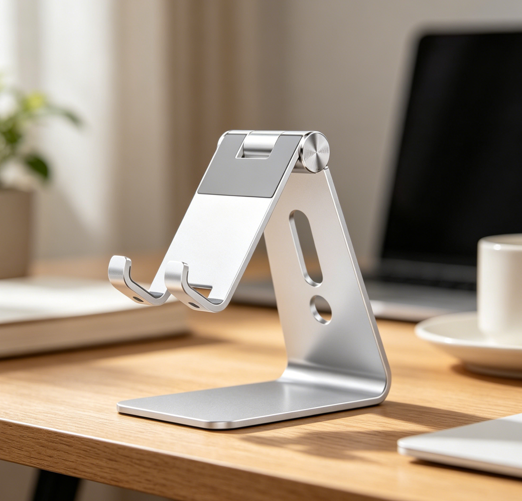 Aluminium Phone Stand with Anti-Slip Base & Charging Port, Universal, Silver