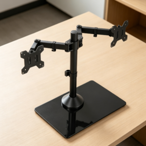 Dual Monitor Stand, Glass Base, Adjustable, Fits up to 81 cm, 10 kg per Arm, Black