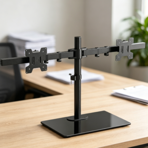 Dual Monitor Mount, Glass Base, Height Adjustable, Fits up to 69 cm, 10 kg